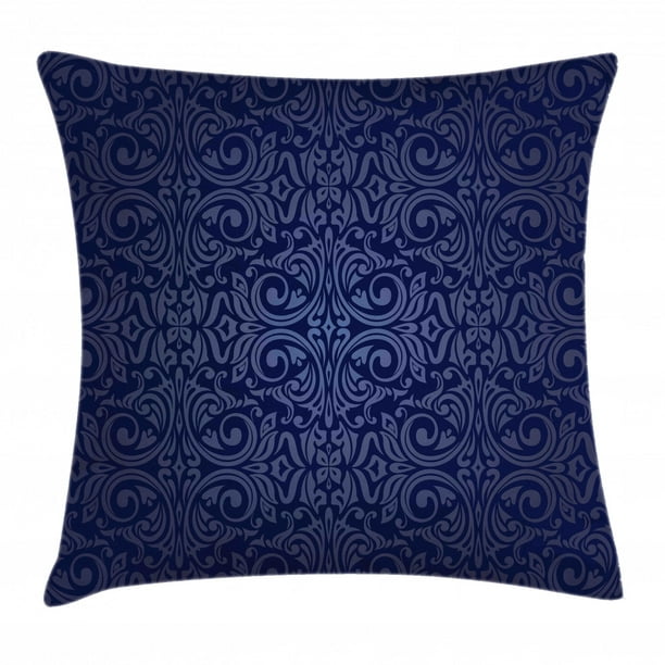 Decorative Square Accent Pillow Case 16 X 16 Victorian Vintage Royal Times Inspired Floral Leaves Swirls Image Artprint Ambesonne Indigo Throw Pillow Cushion Cover Blue 